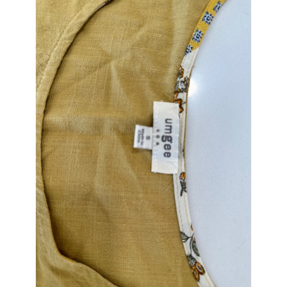 Umgee Mustard Yellow Patchwork Floral Boho Linen Blend Tank Top Small - Picture 3 of 6